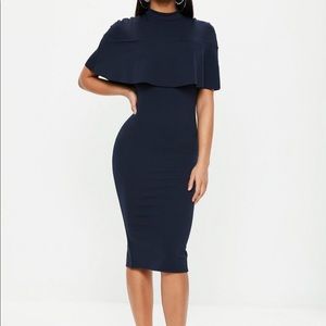 Misguided navy bodycon midi dress with high neck